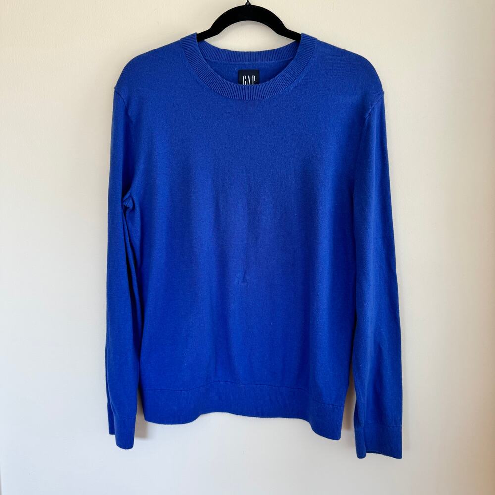 Gap Mainstay Crew-Neck Sweater Blue Knit Ribbed Hem Pullover Long Sleeve Sz S